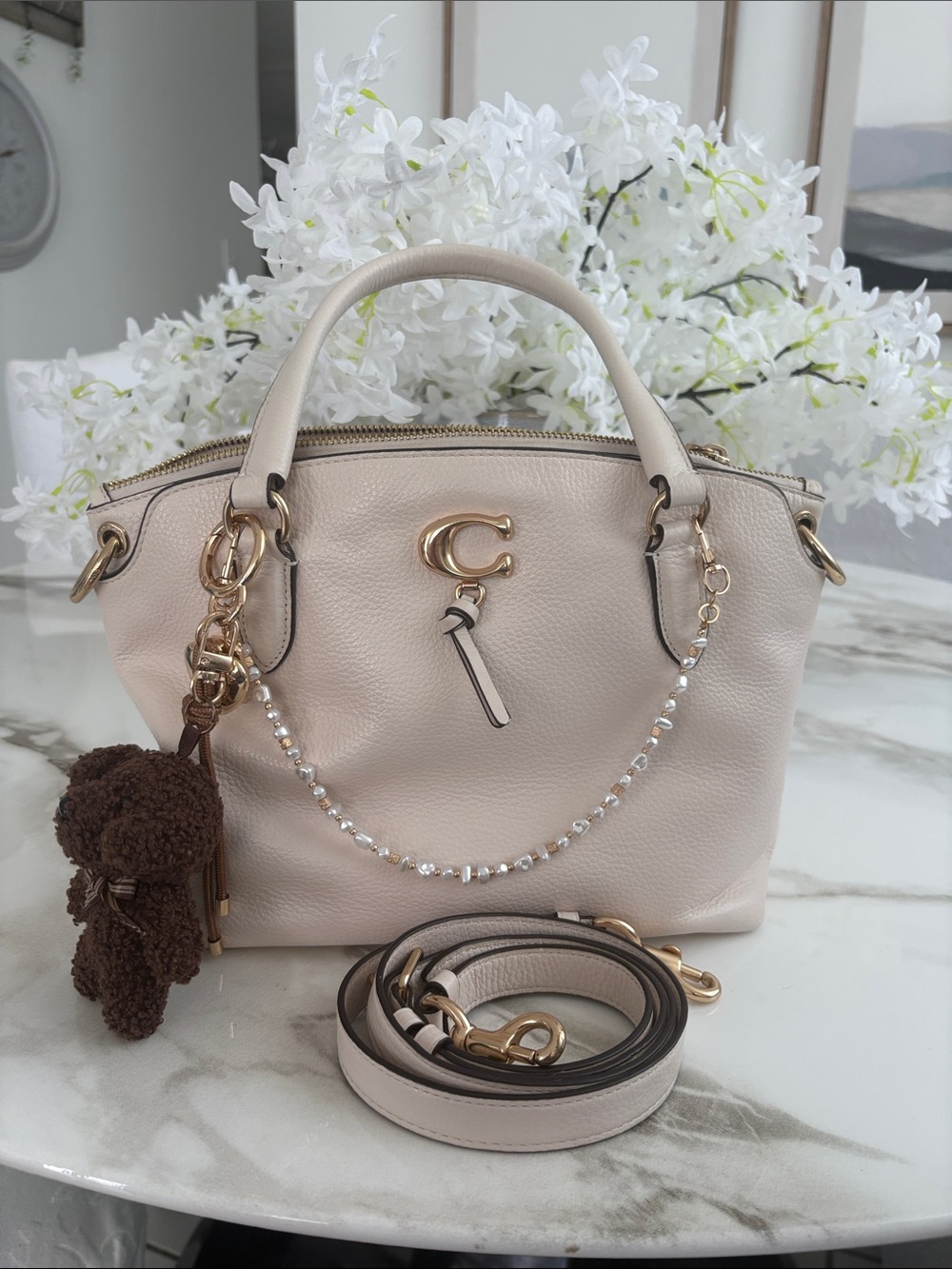 Coach Cream Leather Satchel with Gold Hardware
